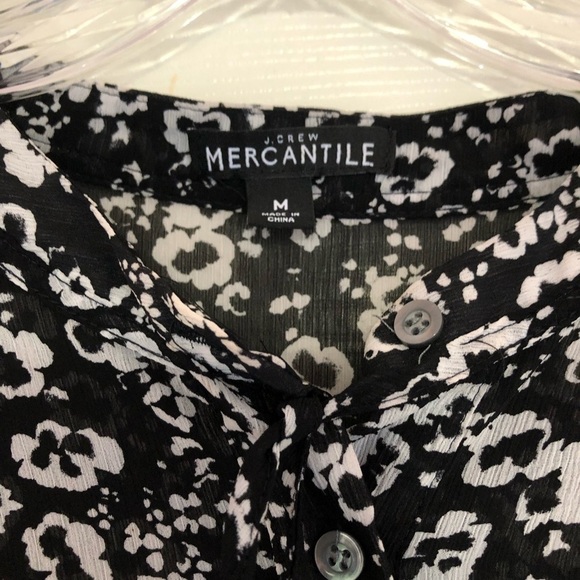 J.Crew Mercantile Drapey‎ Tie-Front Black White Floral Midi Dress Blossom Medium - Picture 9 of 9